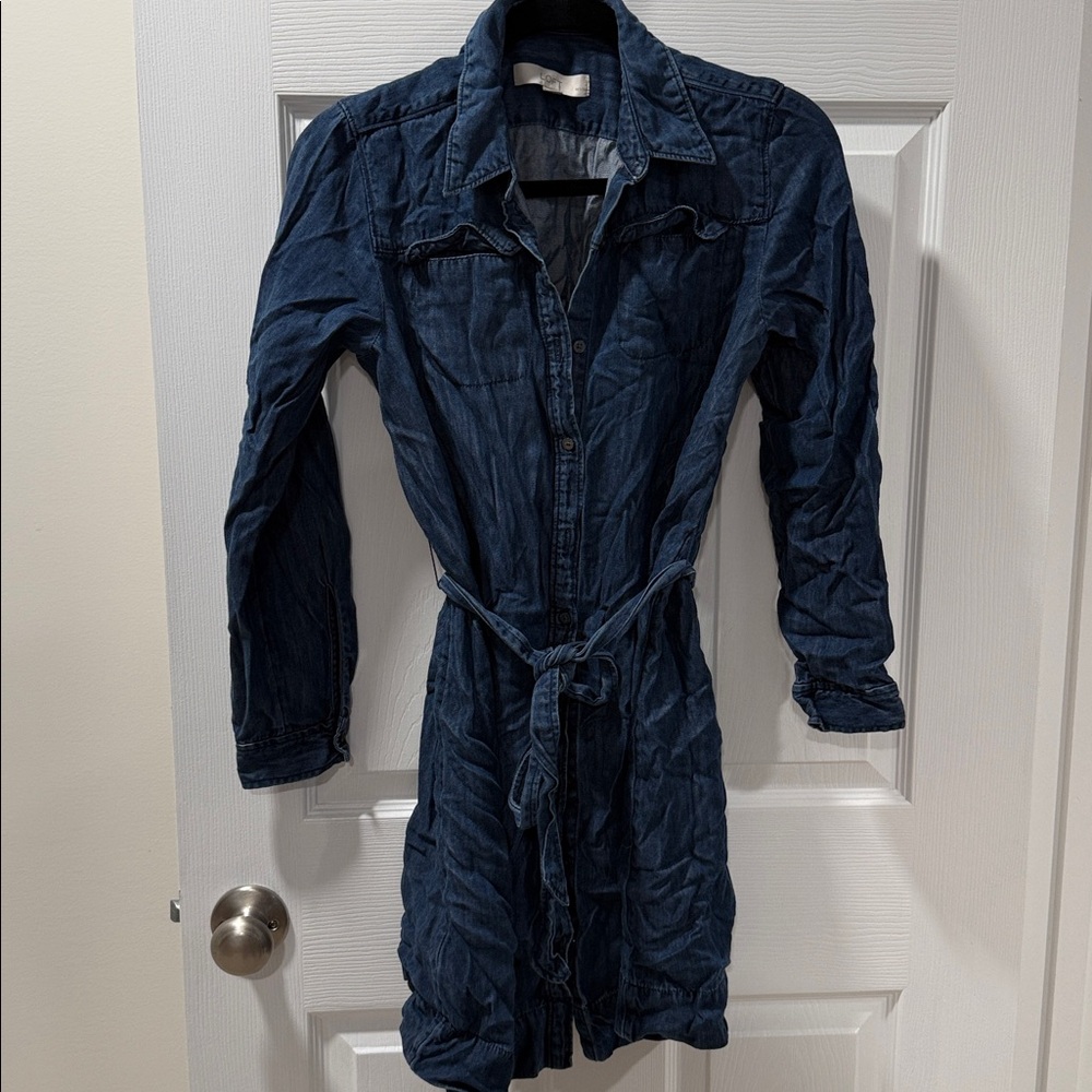 LOFT Denim/Chambray Long Sleeve Shirt Dress